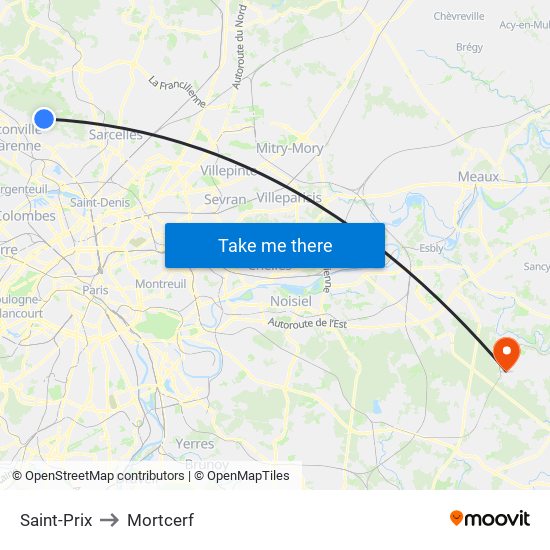 Saint-Prix to Mortcerf map