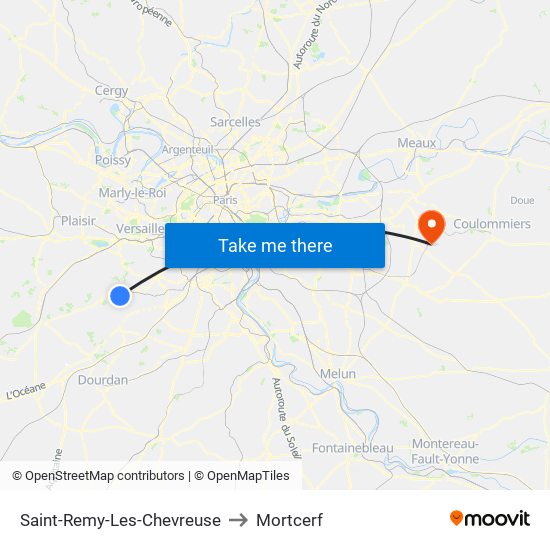 Saint-Remy-Les-Chevreuse to Mortcerf map
