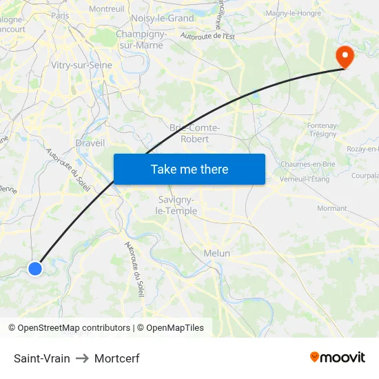 Saint-Vrain to Mortcerf map