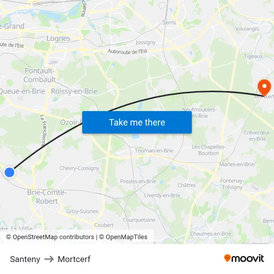 Santeny to Mortcerf map