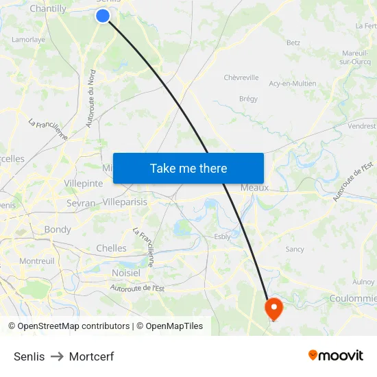 Senlis to Mortcerf map