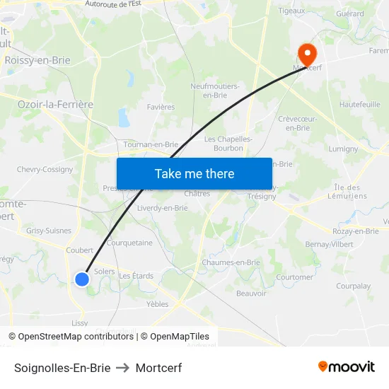 Soignolles-En-Brie to Mortcerf map