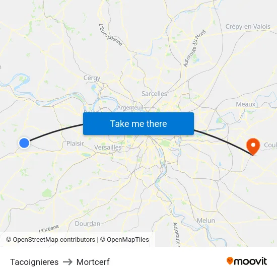 Tacoignieres to Mortcerf map