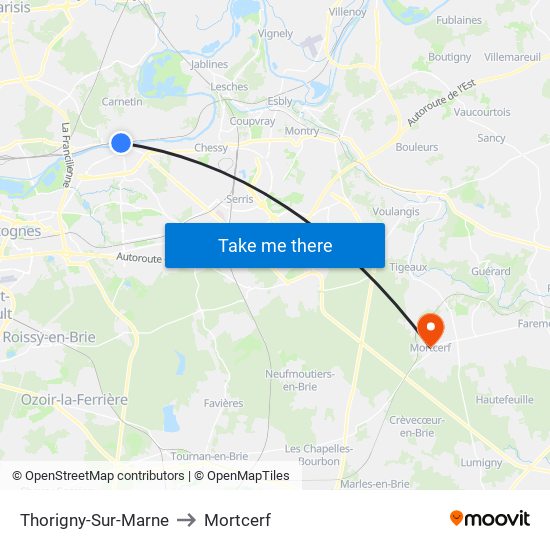 Thorigny-Sur-Marne to Mortcerf map