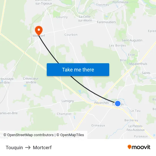 Touquin to Mortcerf map