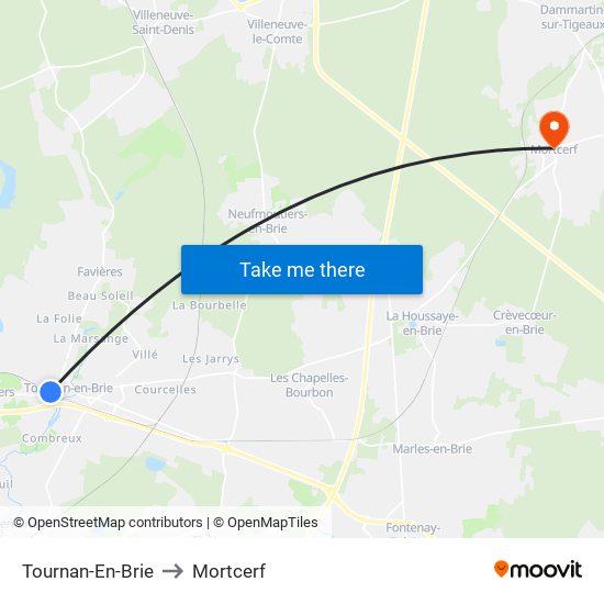 Tournan-En-Brie to Mortcerf map