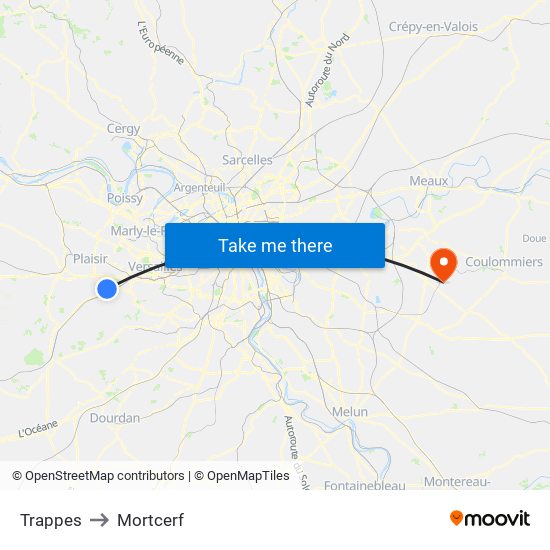 Trappes to Mortcerf map