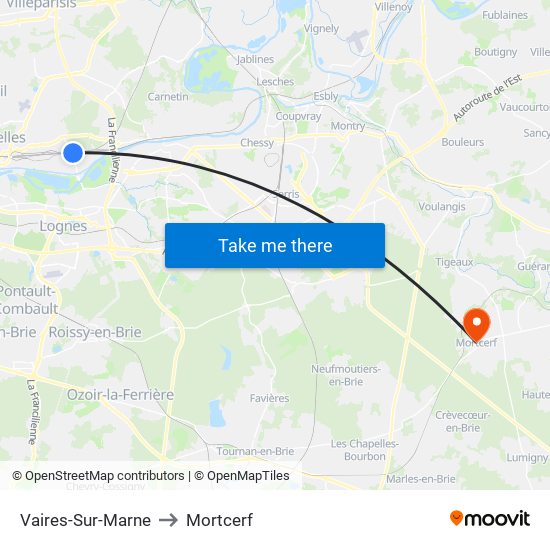 Vaires-Sur-Marne to Mortcerf map