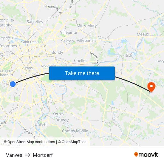 Vanves to Mortcerf map