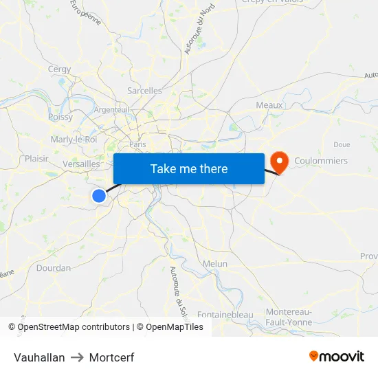 Vauhallan to Mortcerf map
