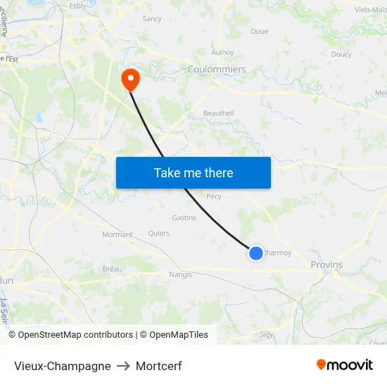 Vieux-Champagne to Mortcerf map