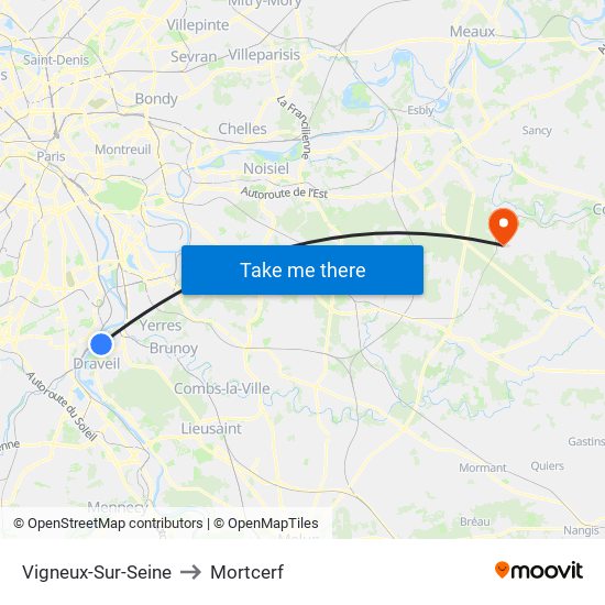 Vigneux-Sur-Seine to Mortcerf map