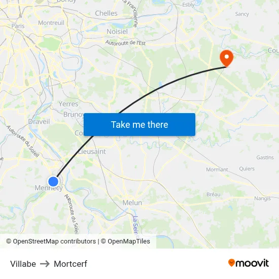 Villabe to Mortcerf map