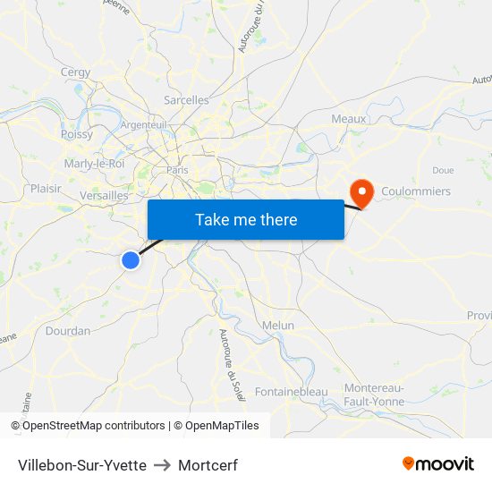 Villebon-Sur-Yvette to Mortcerf map