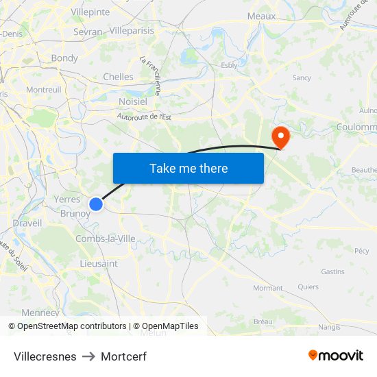 Villecresnes to Mortcerf map