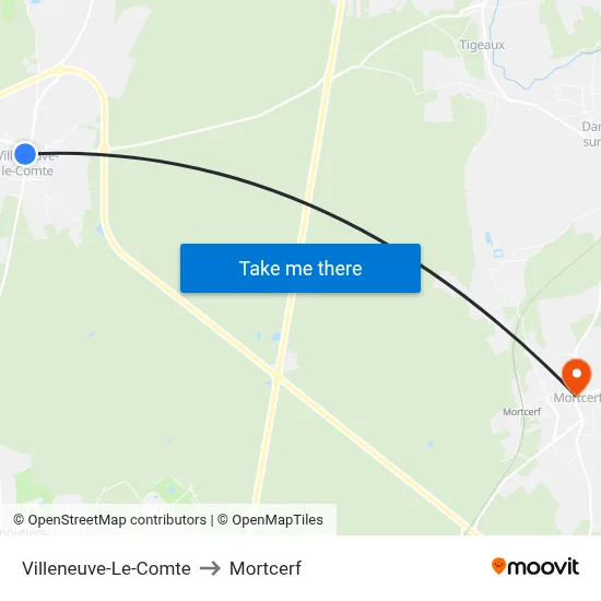 Villeneuve-Le-Comte to Mortcerf map