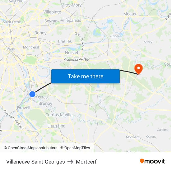 Villeneuve-Saint-Georges to Mortcerf map