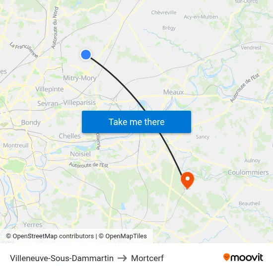 Villeneuve-Sous-Dammartin to Mortcerf map