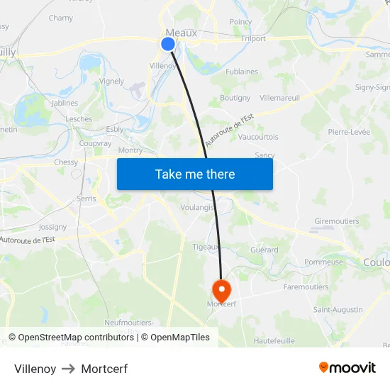Villenoy to Mortcerf map