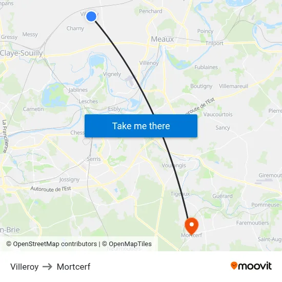 Villeroy to Mortcerf map