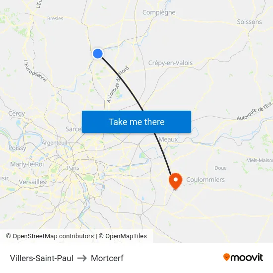 Villers-Saint-Paul to Mortcerf map