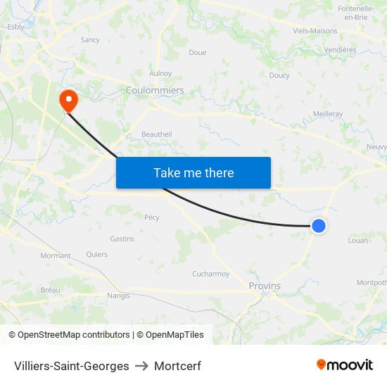 Villiers-Saint-Georges to Mortcerf map