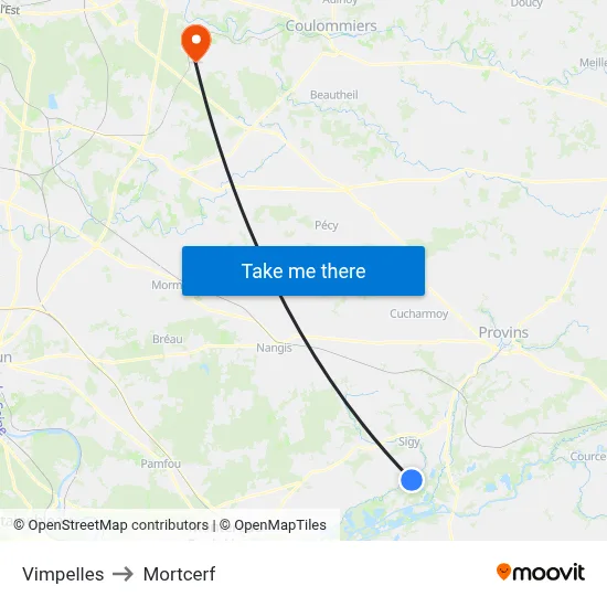 Vimpelles to Mortcerf map