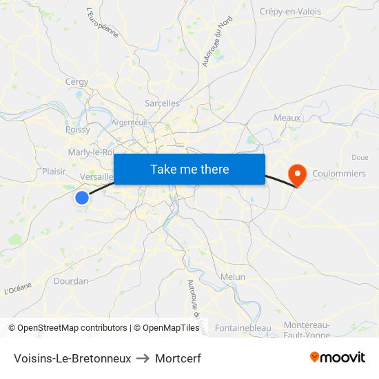 Voisins-Le-Bretonneux to Mortcerf map