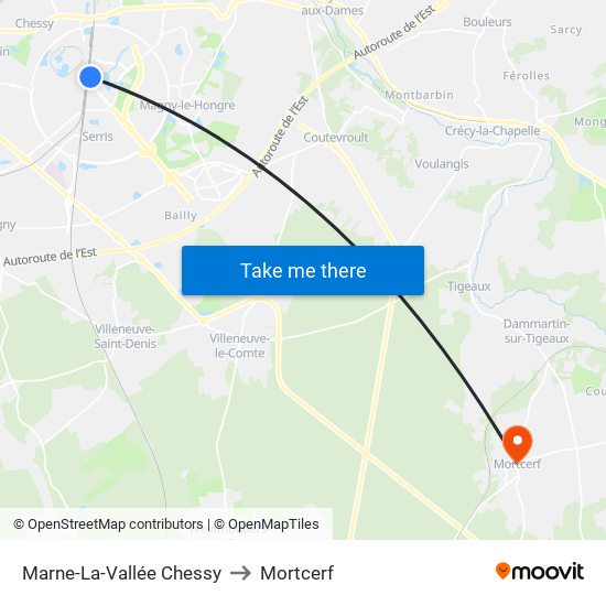 Marne-La-Vallée Chessy to Mortcerf map