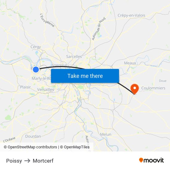 Poissy to Mortcerf map