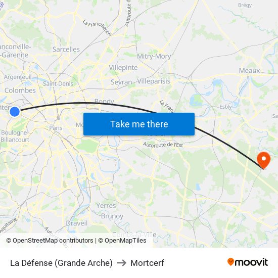 La Défense (Grande Arche) to Mortcerf map