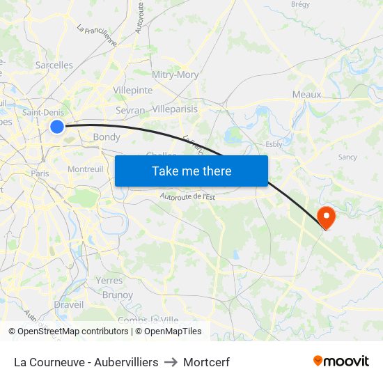 La Courneuve - Aubervilliers to Mortcerf map