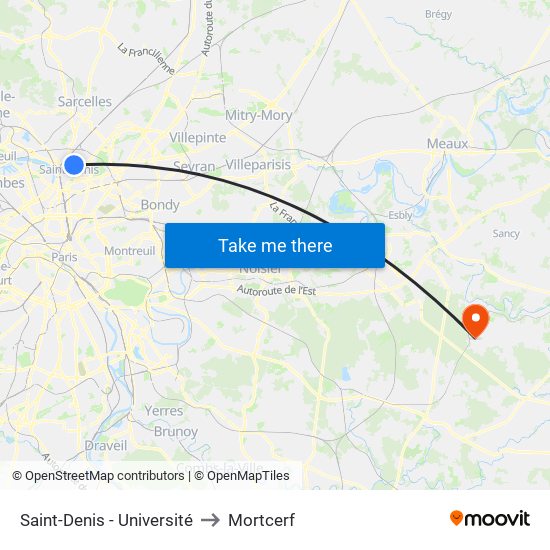 Saint-Denis - Université to Mortcerf map