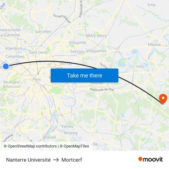 Nanterre Université to Mortcerf map