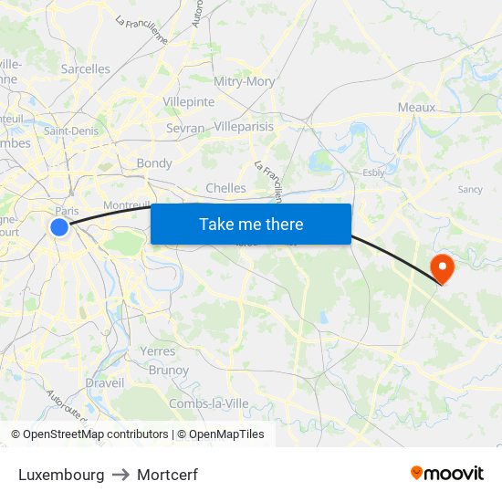 Luxembourg to Mortcerf map