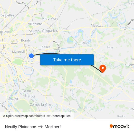 Neuilly-Plaisance to Mortcerf map