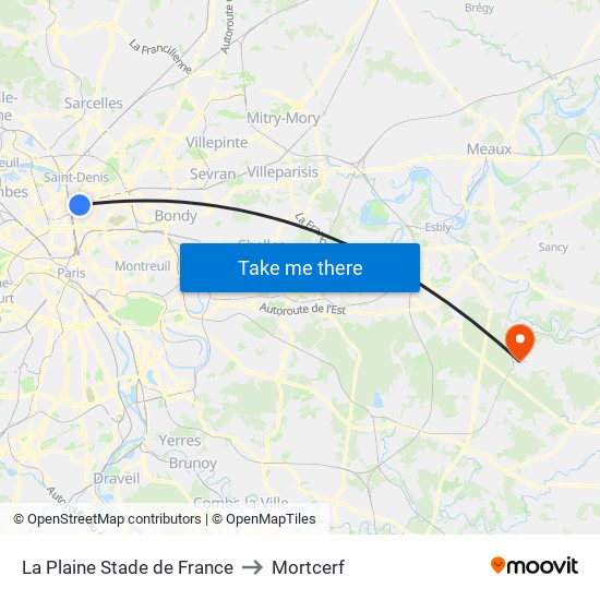 La Plaine Stade de France to Mortcerf map