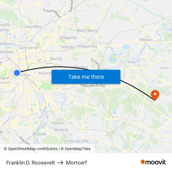 Franklin D. Roosevelt to Mortcerf map