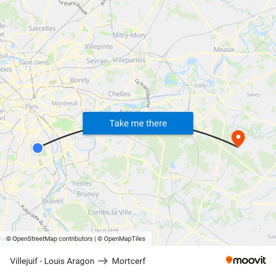 Villejuif - Louis Aragon to Mortcerf map