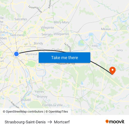 Strasbourg-Saint-Denis to Mortcerf map