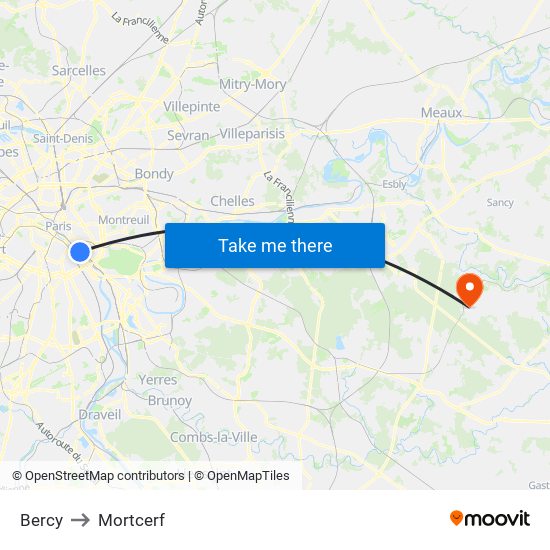 Bercy to Mortcerf map