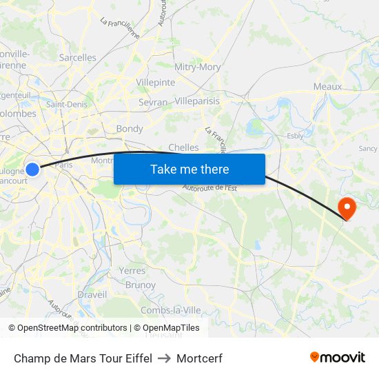Champ de Mars Tour Eiffel to Mortcerf map