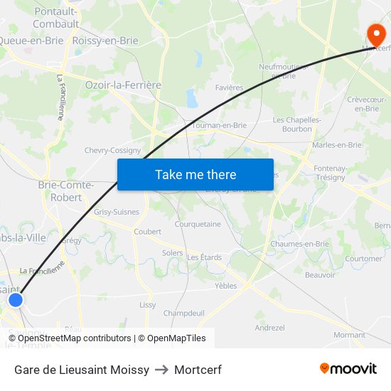 Gare de Lieusaint Moissy to Mortcerf map