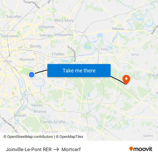 Joinville-Le-Pont RER to Mortcerf map