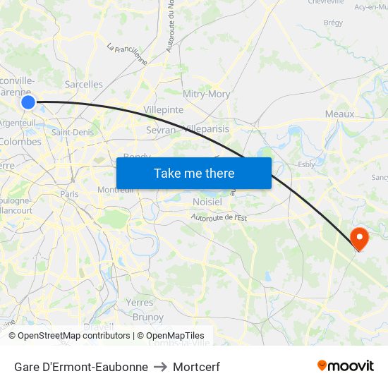Gare D'Ermont-Eaubonne to Mortcerf map