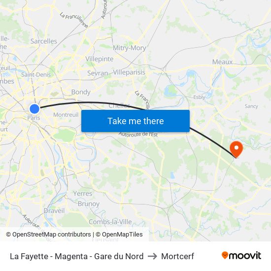 La Fayette - Magenta - Gare du Nord to Mortcerf map
