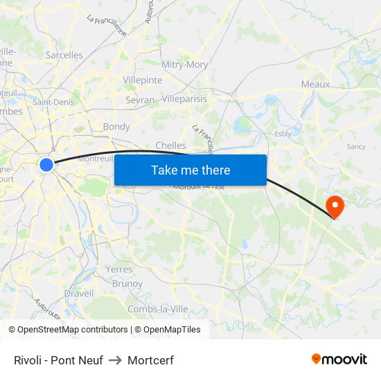 Rivoli - Pont Neuf to Mortcerf map