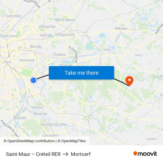Saint-Maur – Créteil RER to Mortcerf map