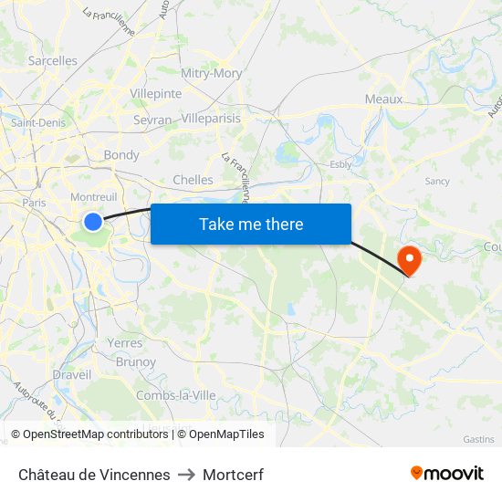 Château de Vincennes to Mortcerf map