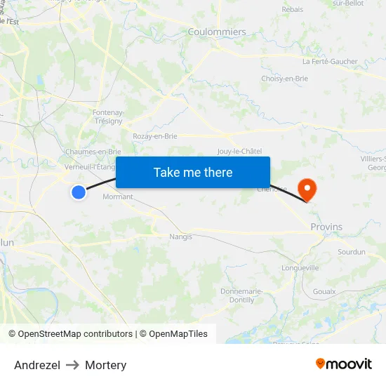 Andrezel to Mortery map